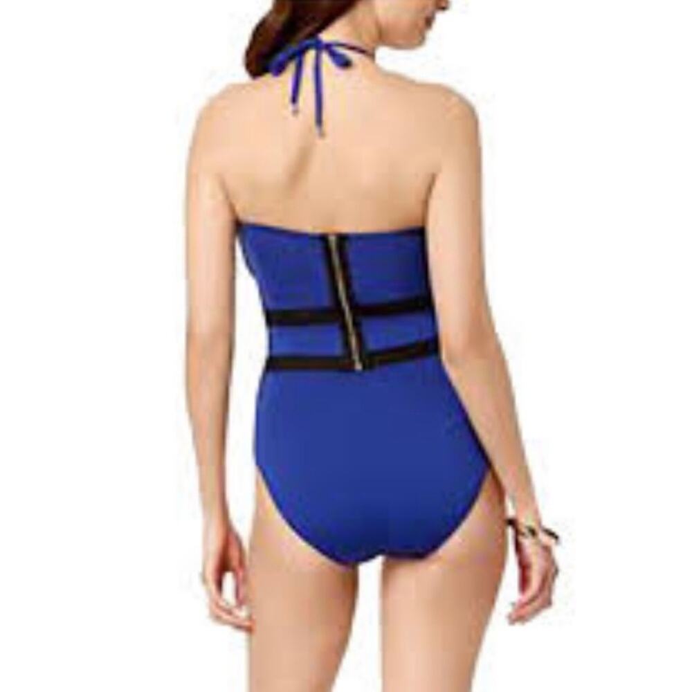 CALVIN KLEIN Swimsuit Color Block Mesh Bandeau Neck Tie Swim Beach Size 12 NWT - Picture 2 of 14